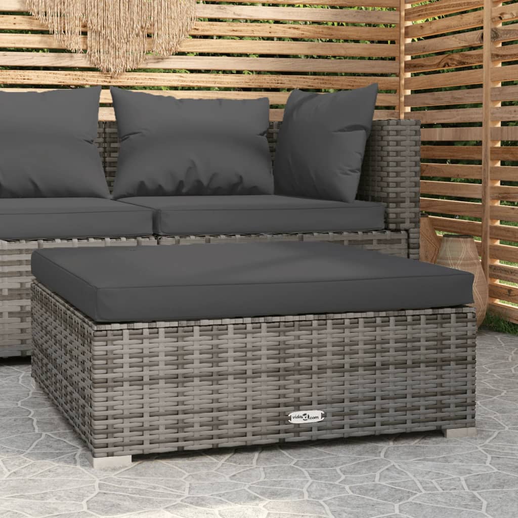 Tuinvoetenbank Met Kussen 70X70X30 Cm Poly Rattan Grijs en antraciet