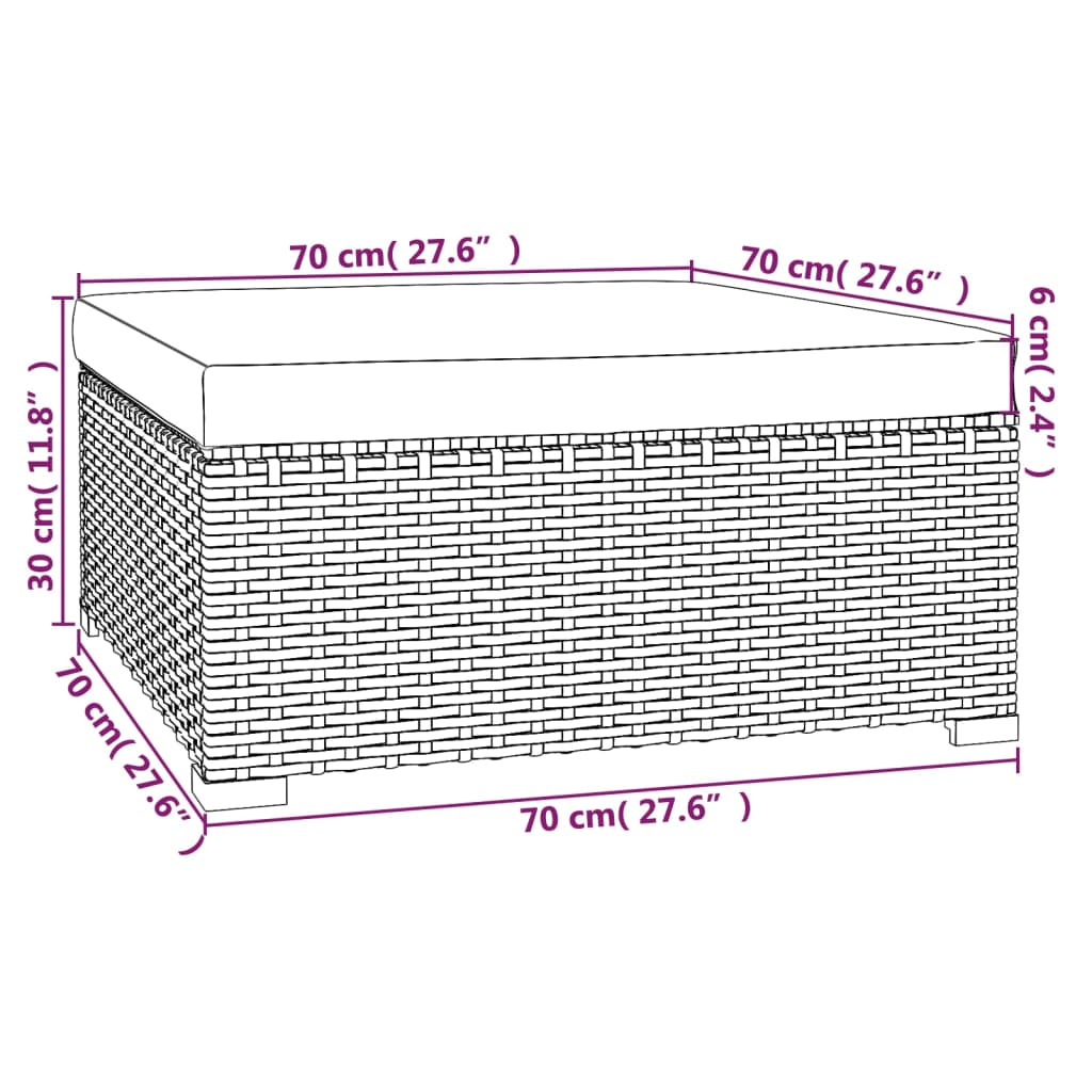 Tuinvoetenbank Met Kussen 70X70X30 Cm Poly Rattan Zwart en aqua