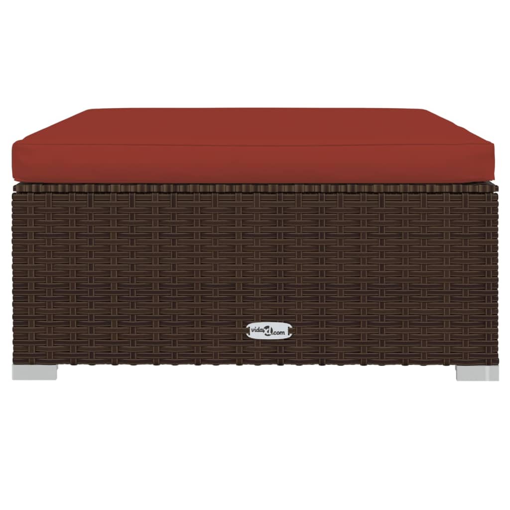 Tuinvoetenbank Met Kussen 70X70X30 Cm Poly Rattan Bruin en kaneelrood