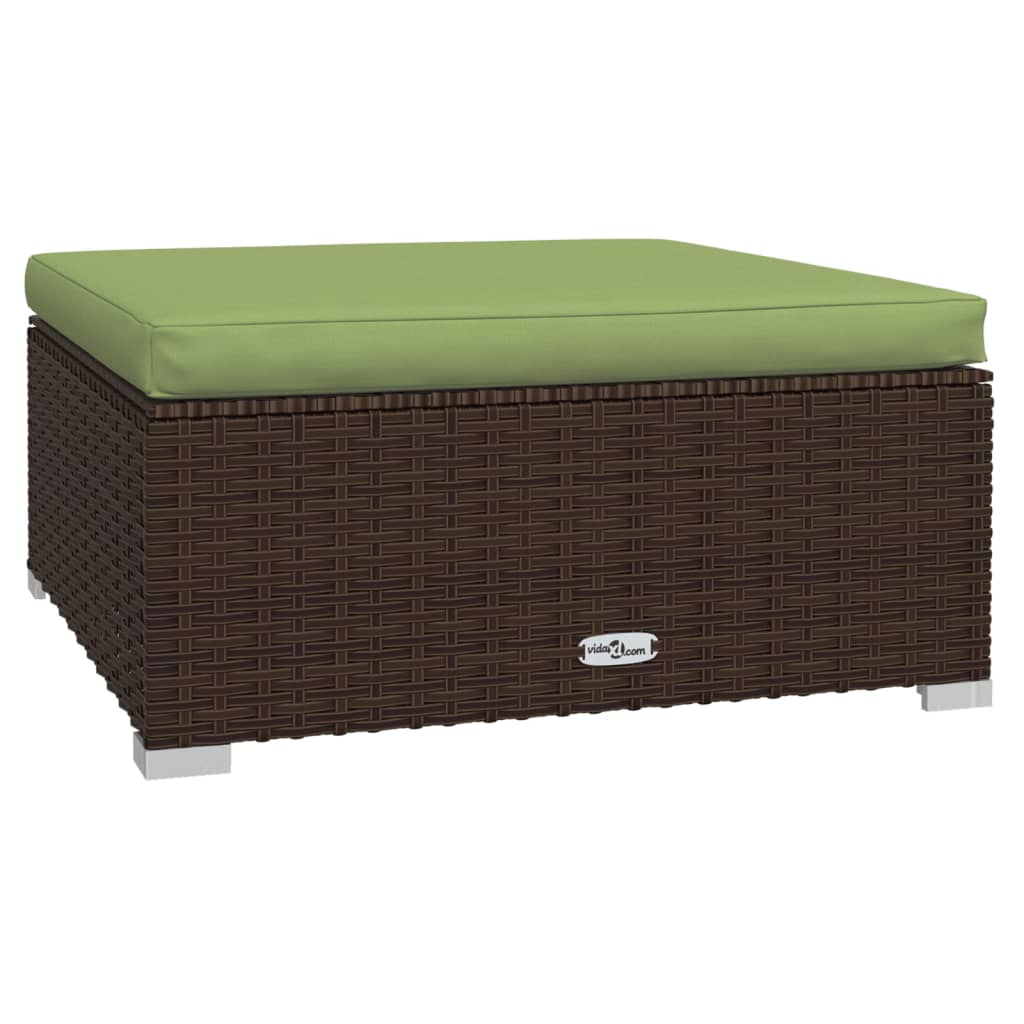 Tuinvoetenbank Met Kussen 70X70X30 Cm Poly Rattan Bruin en groen