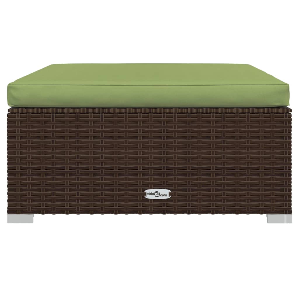 Tuinvoetenbank Met Kussen 70X70X30 Cm Poly Rattan Bruin en groen