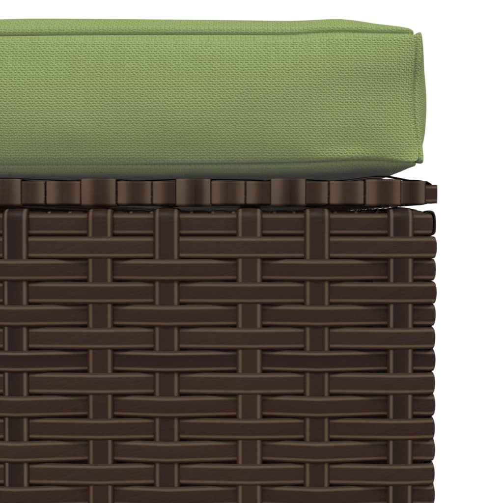 Tuinvoetenbank Met Kussen 70X70X30 Cm Poly Rattan Bruin en groen