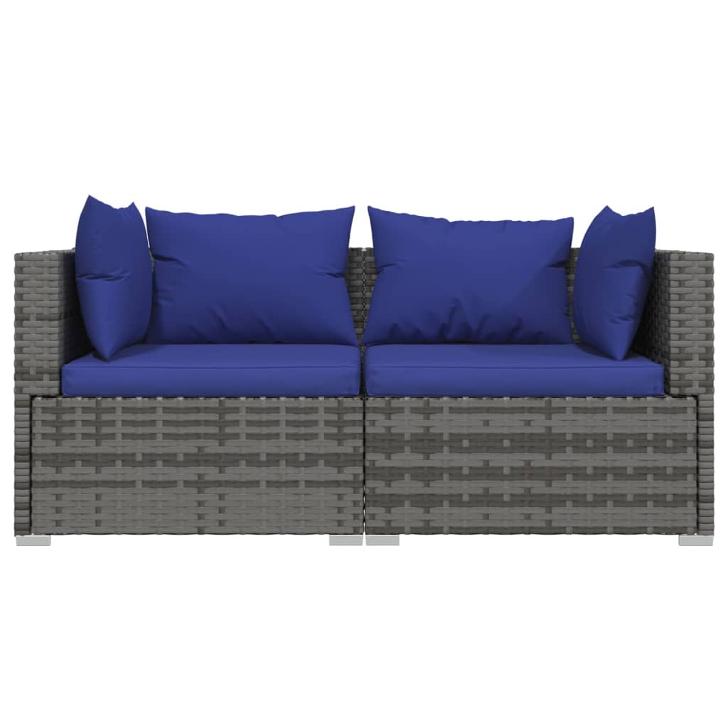 Tuinbank 2-Zits Met Kussens Poly Rattan Grijs 1 Grijs en donkerblauw Tweezitsbank