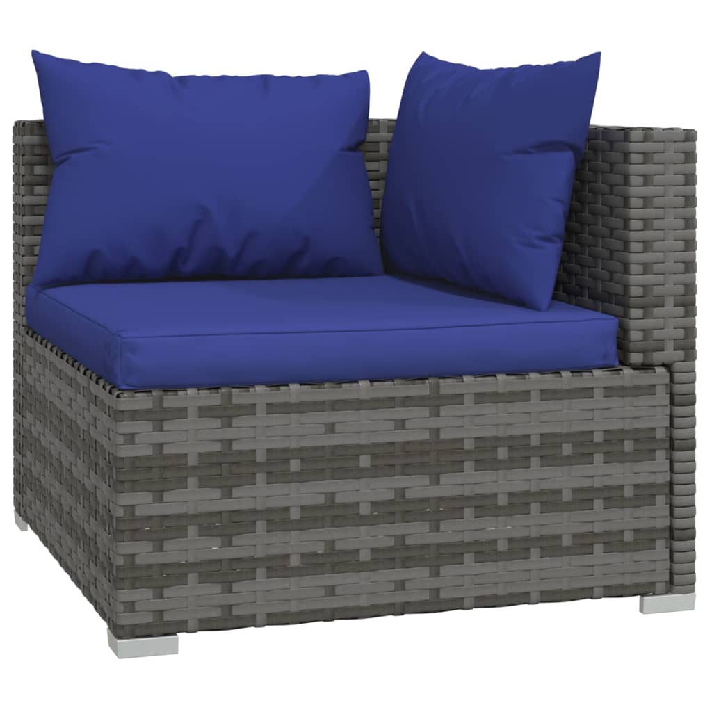 Tuinbank 2-Zits Met Kussens Poly Rattan Grijs 1 Grijs en donkerblauw Tweezitsbank