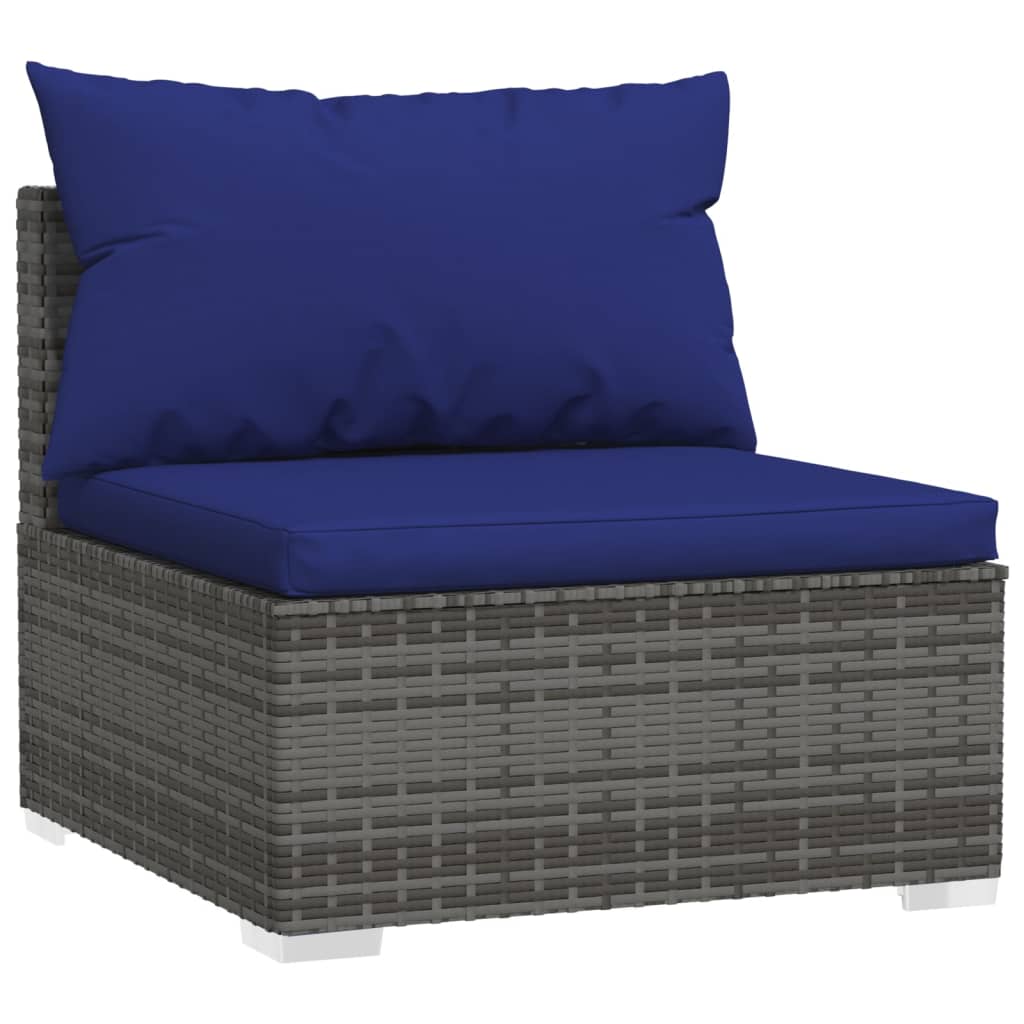 Tuinbank 3-Zits Met Kussens Poly Rattan Grijs 1 Grijs en donkerblauw 2x hoek + midden