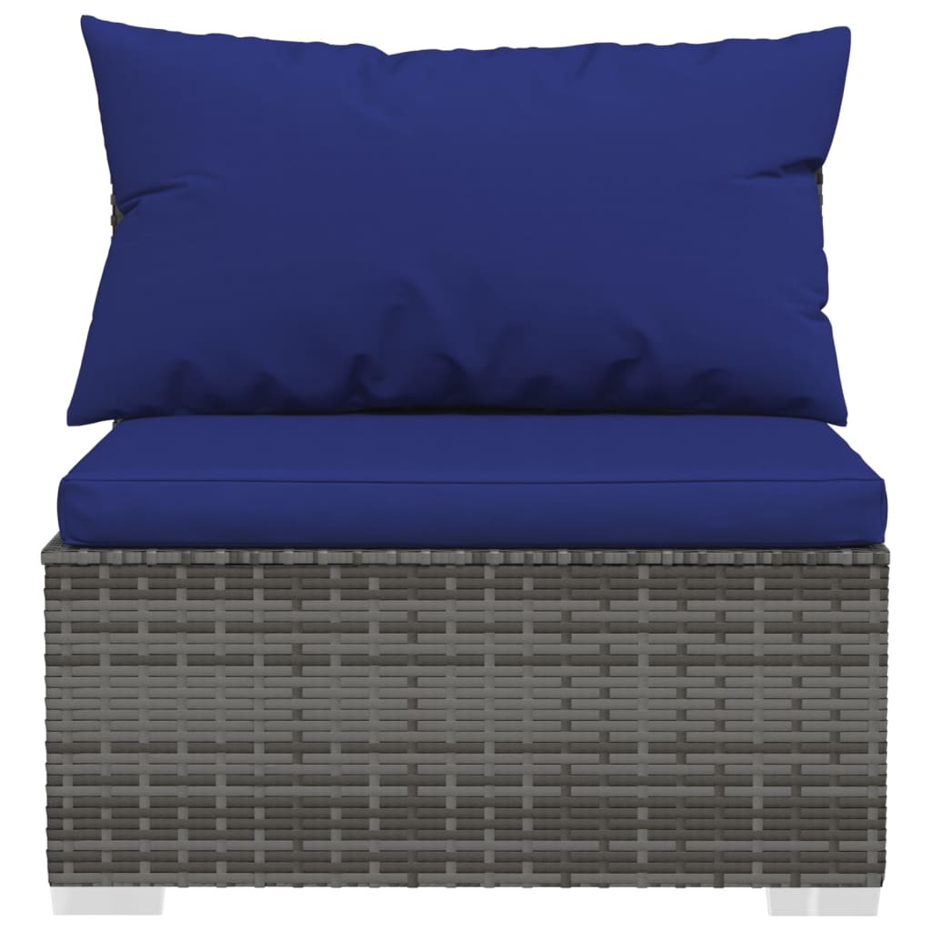 Tuinbank 3-Zits Met Kussens Poly Rattan Grijs 1 Grijs en donkerblauw 2x hoek + midden