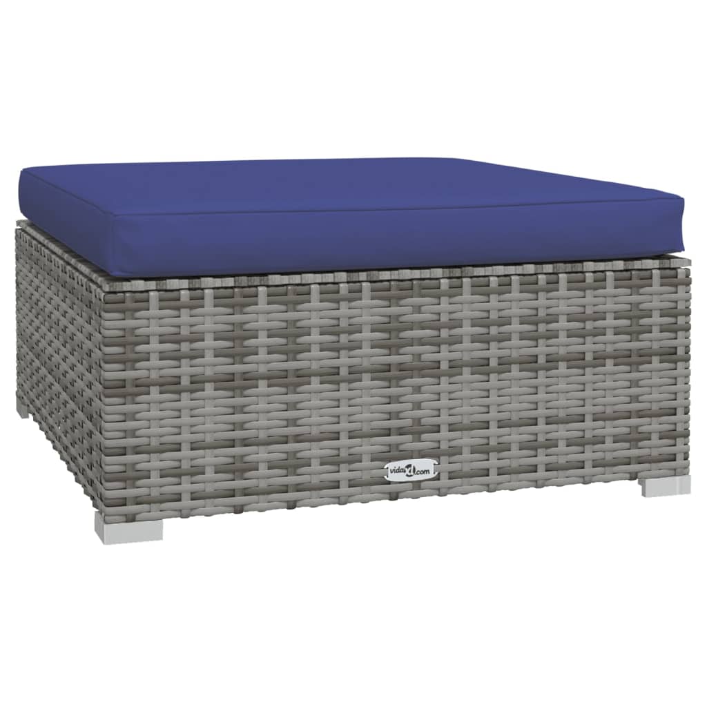 Tuinvoetenbank Met Kussen 70X70X30 Cm Poly Rattan Grijs en donkerblauw