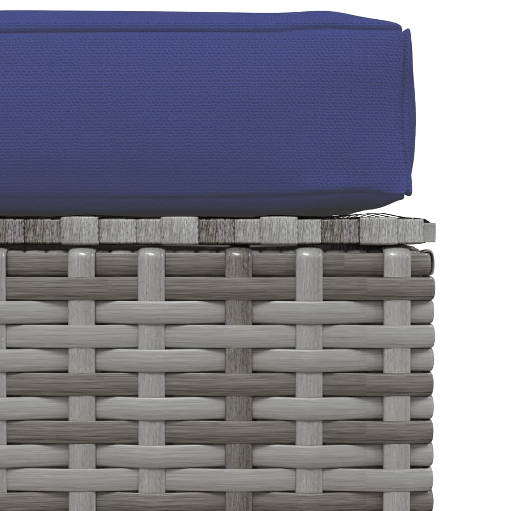 Tuinvoetenbank Met Kussen 70X70X30 Cm Poly Rattan Grijs en donkerblauw