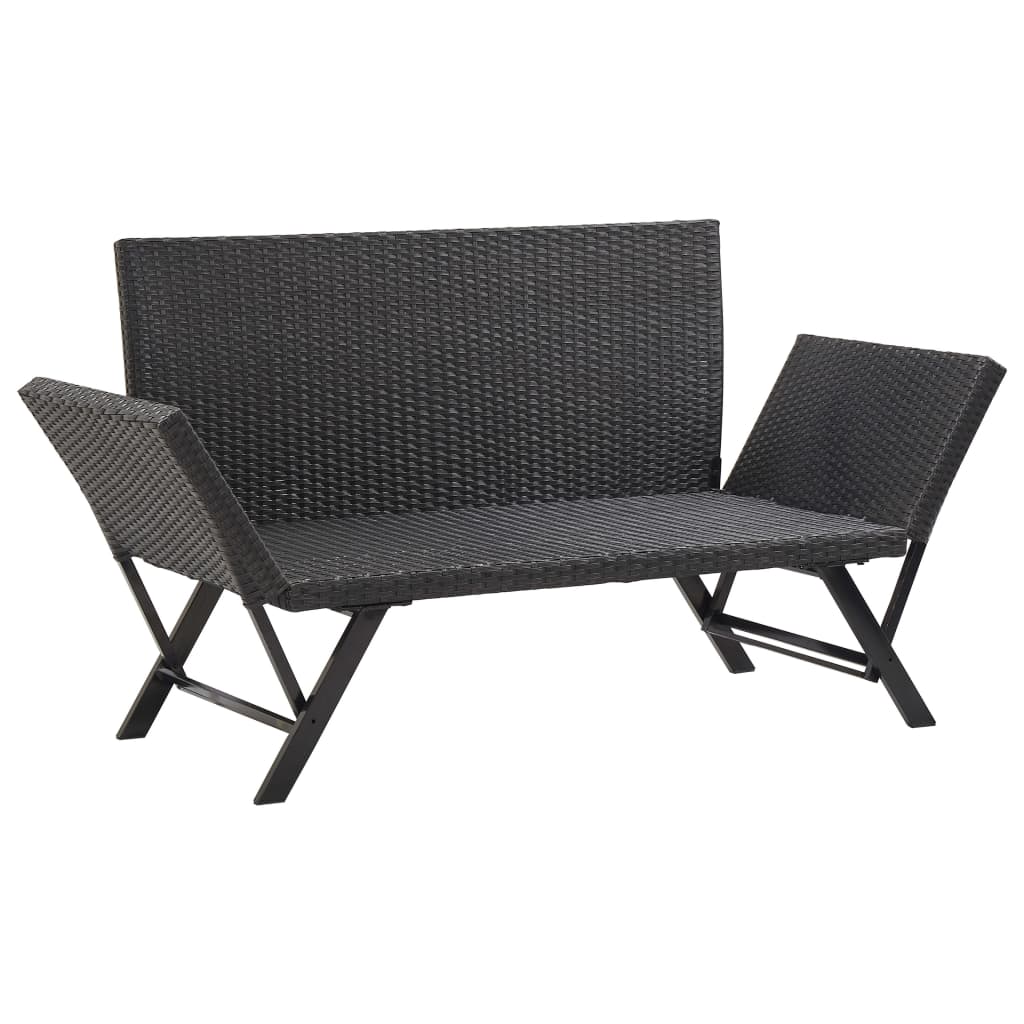 Tuinbankje met kussens 176 cm poly rattan zwart