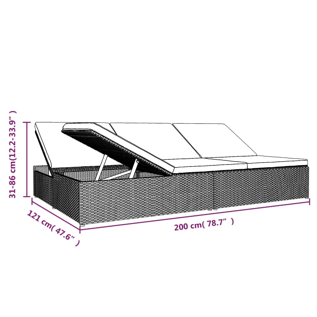 Ligbed Met Kussens Converteerbaar Poly Rattan Zwart en wit