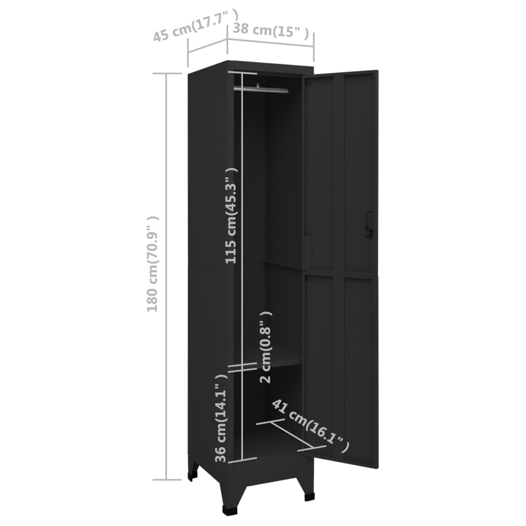 Lockerkast 38X45X180 Cm Staal Zwart Met 1 locker