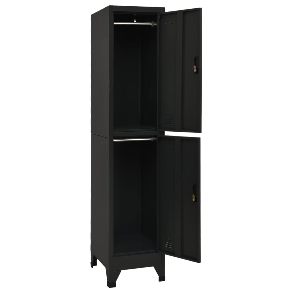 Lockerkast 38X45X180 Cm Staal Zwart Met 2 lockers