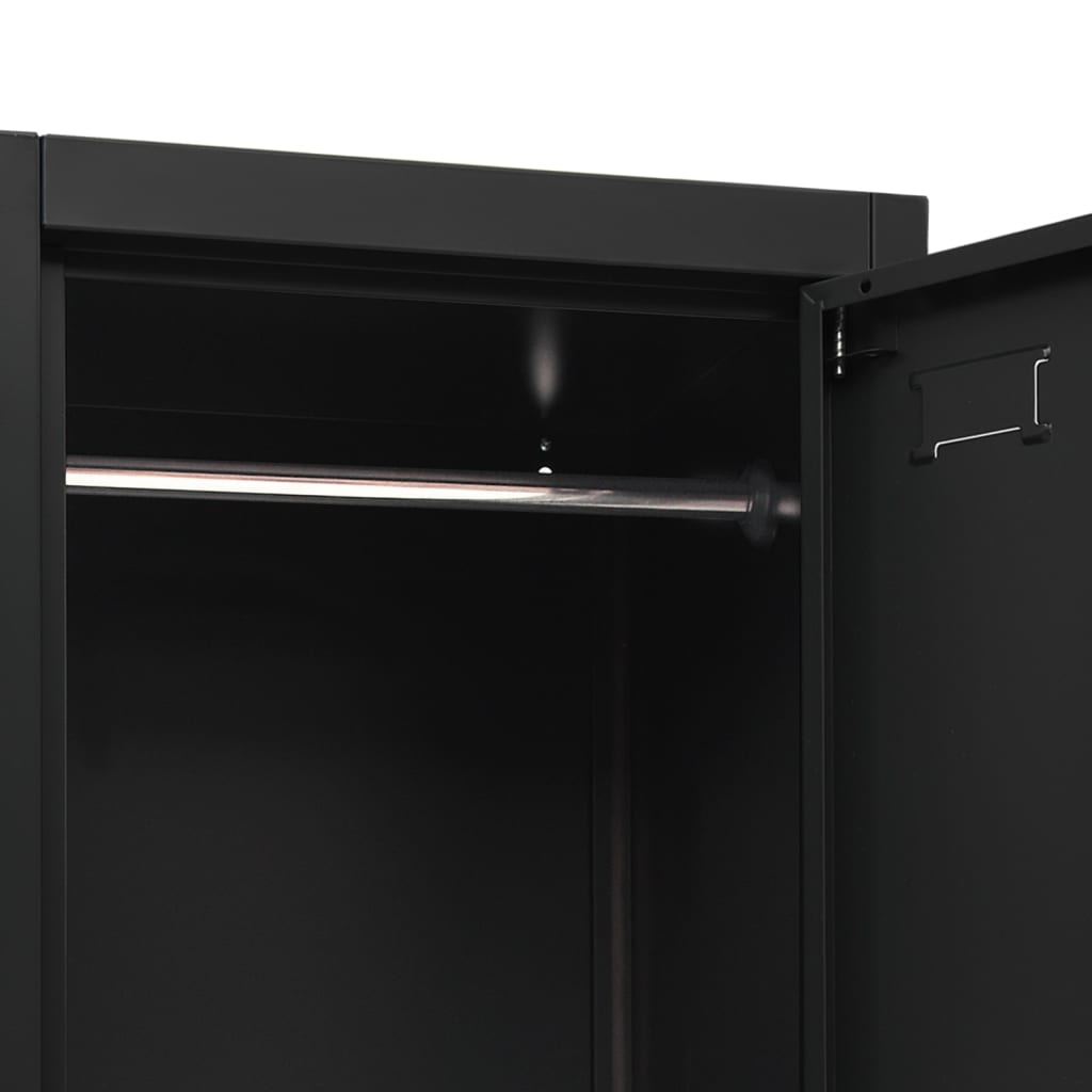 Lockerkast 38X45X180 Cm Staal Zwart Met 2 lockers