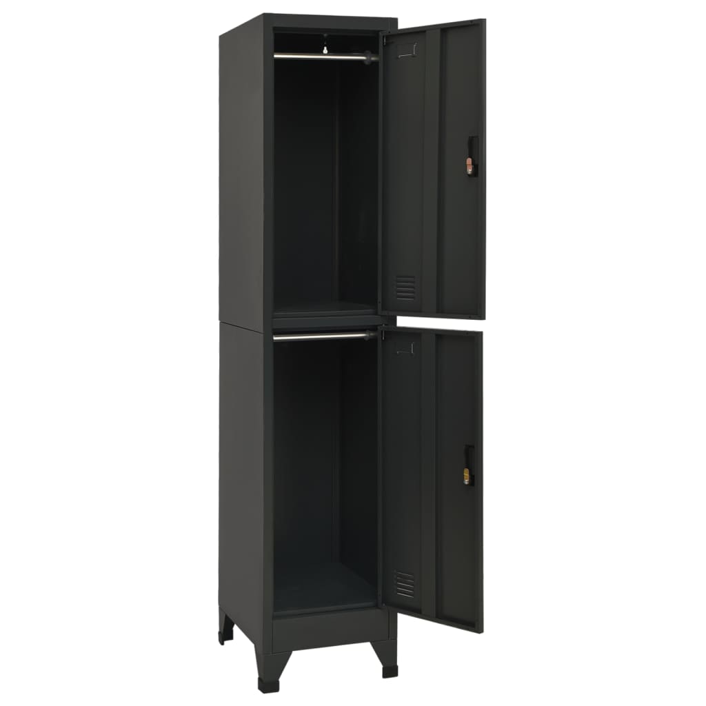 Lockerkast 38X45X180 Cm Staal Antracietkleurig Met 2 lockers