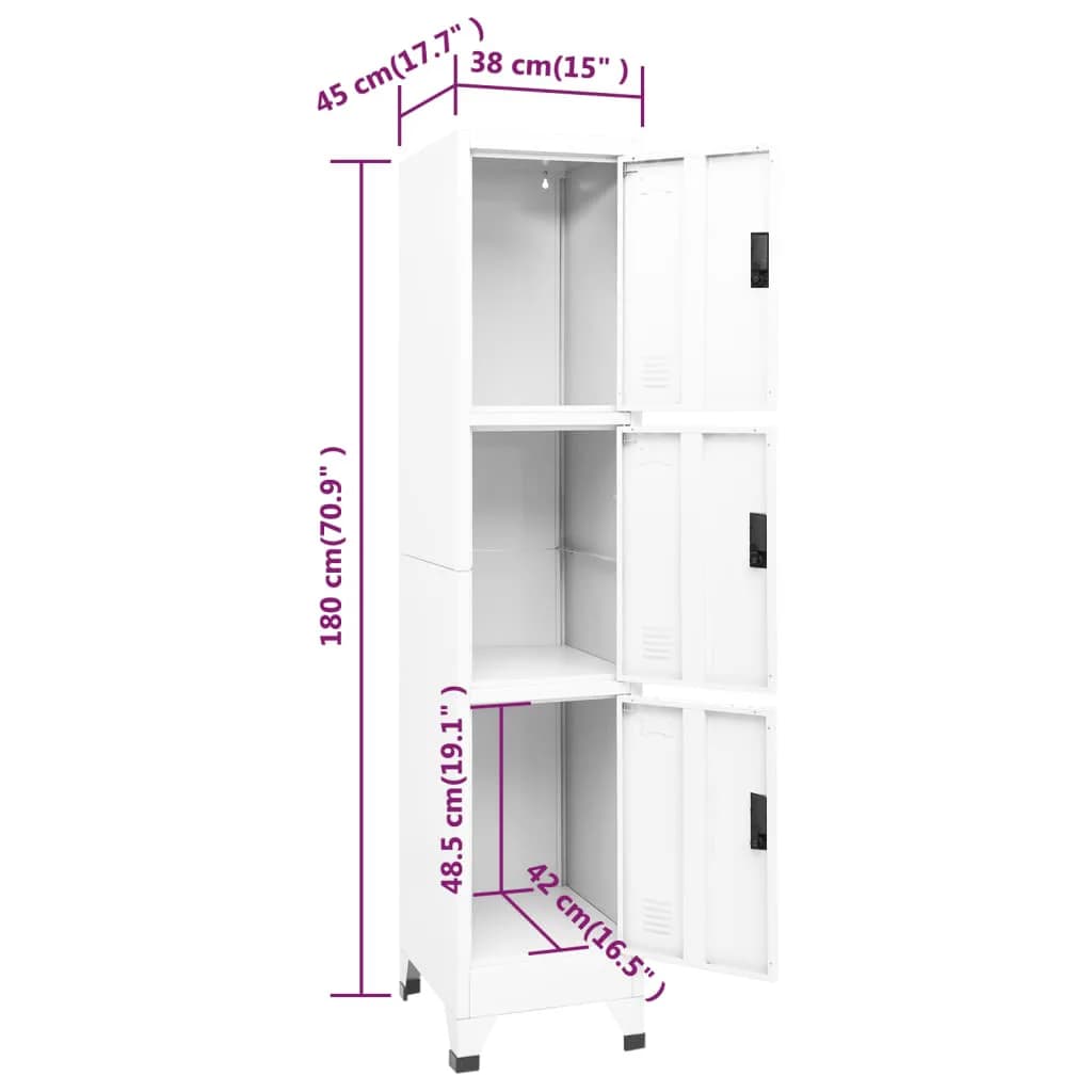 Lockerkast 38x45x180 cm staal wit