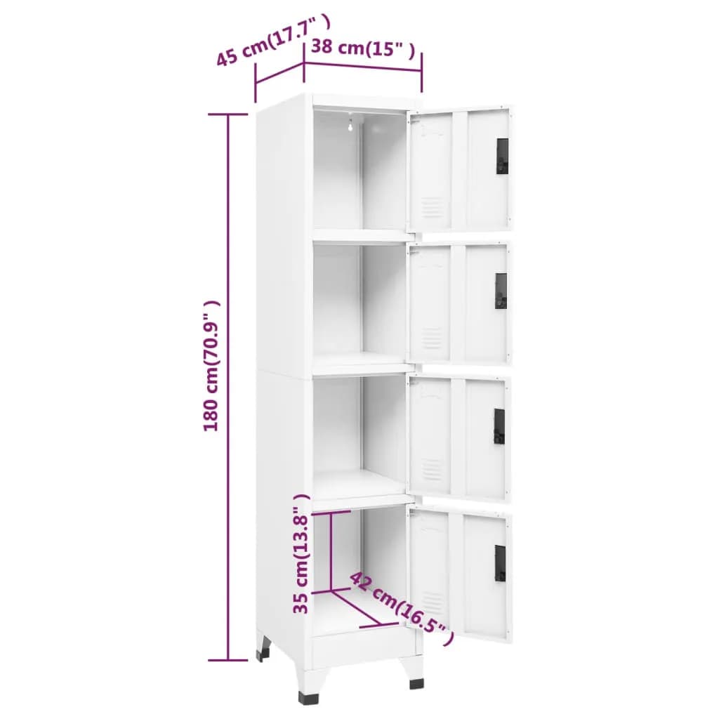 Lockerkast 38X45X180 Cm Staal Wit Met 4 lockers