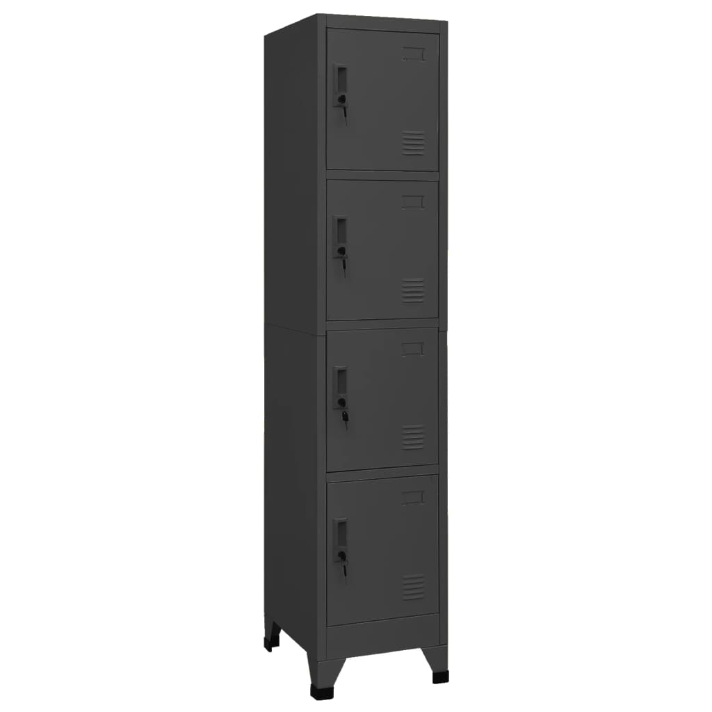 Lockerkast 38X45X180 Cm Staal Antracietkleurig Met 4 lockers