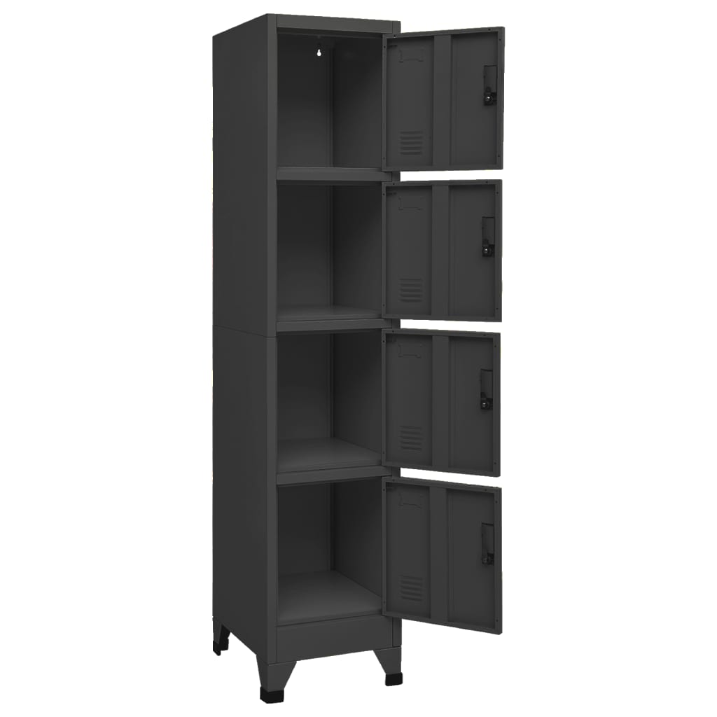 Lockerkast 38X45X180 Cm Staal Antracietkleurig Met 4 lockers