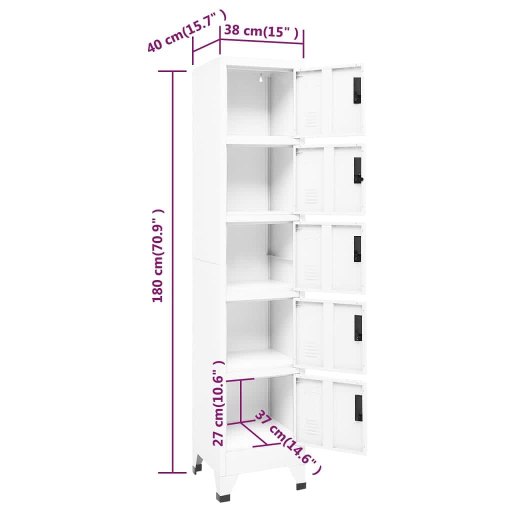 Lockerkast 38X40X180 Cm Staal Wit Met 5 lockers