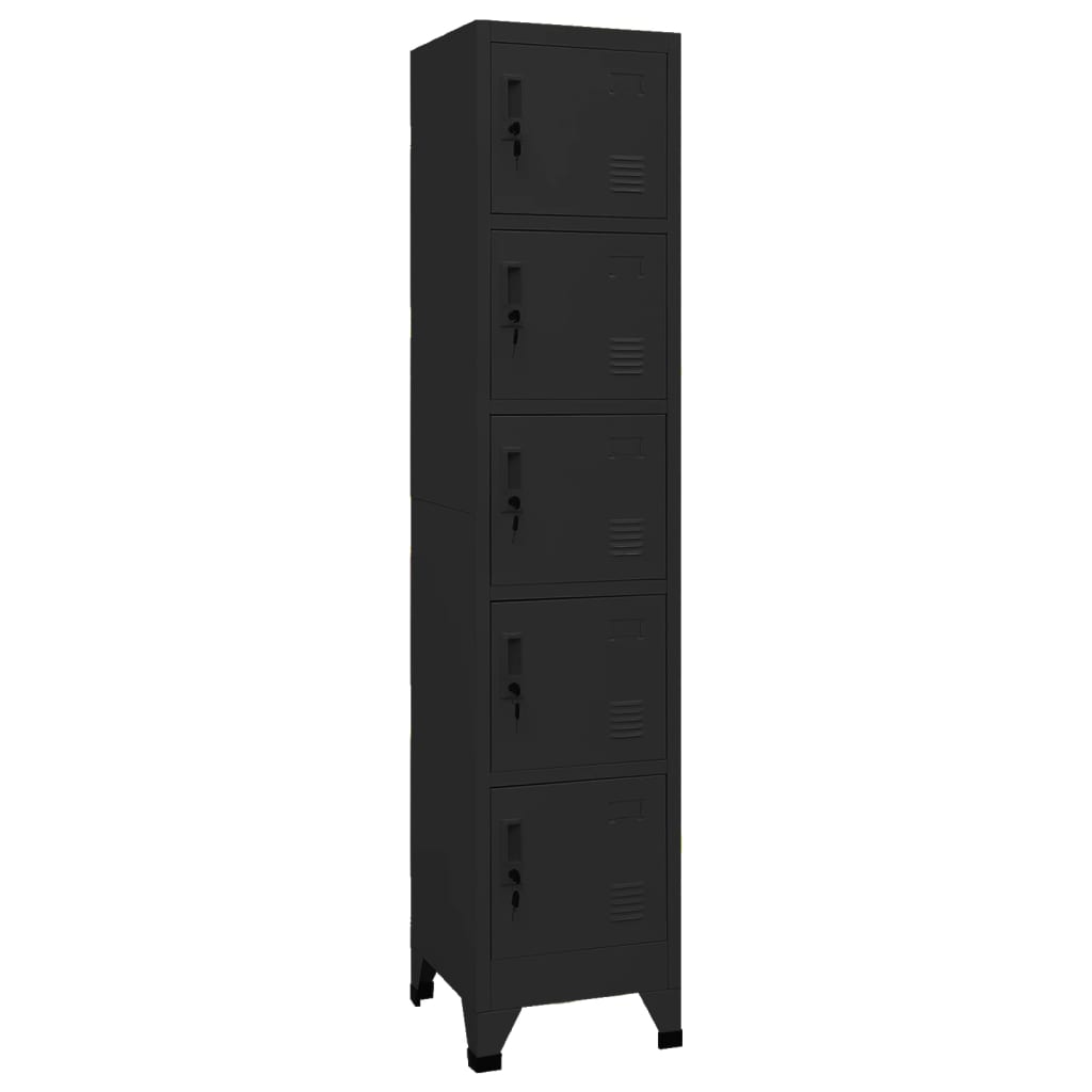 Lockerkast 38X40X180 Cm Staal Zwart Met 5 lockers