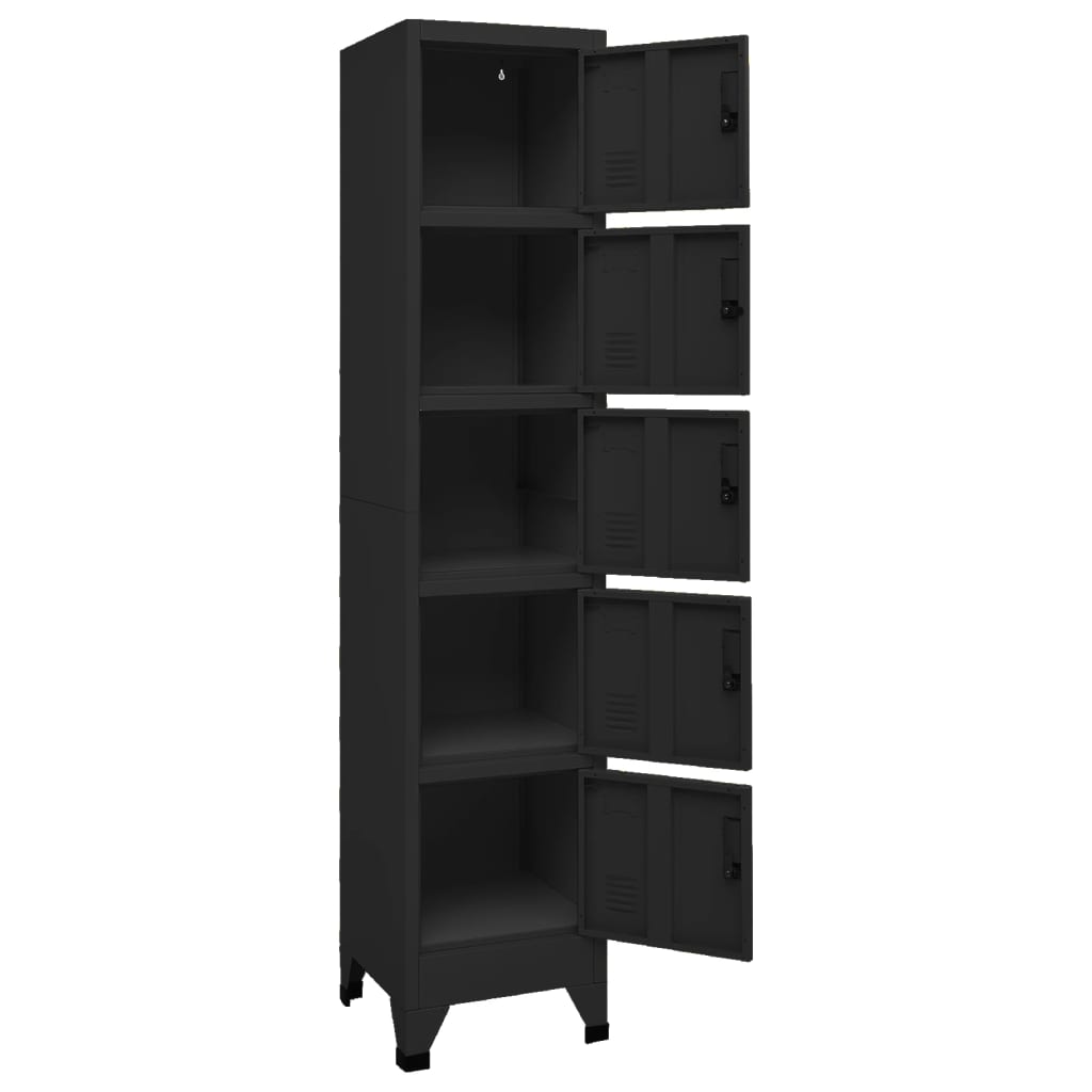 Lockerkast 38X40X180 Cm Staal Zwart Met 5 lockers