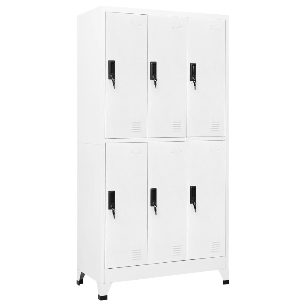 Lockerkast 90X45X180 Cm Staal Wit Met 6 lockers