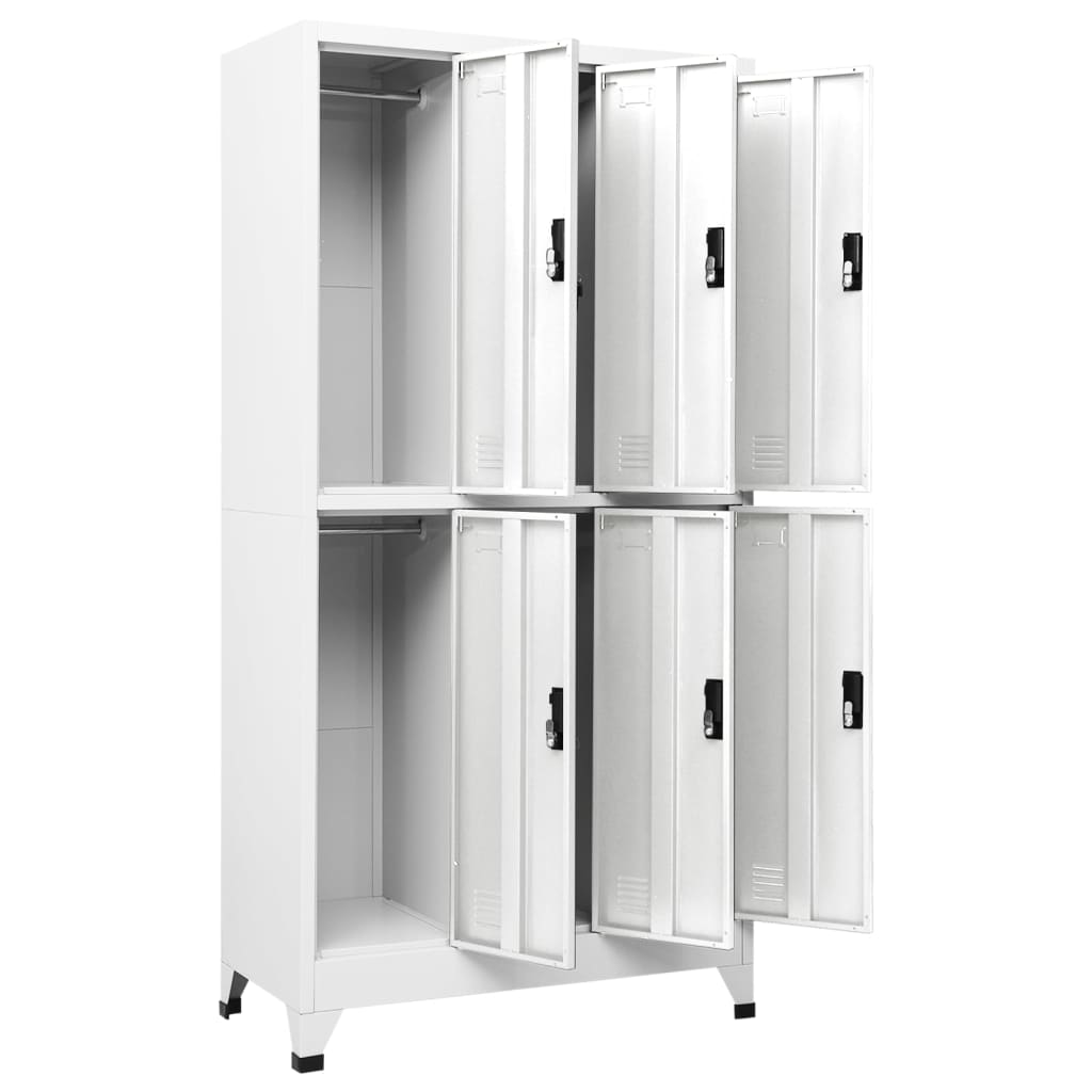 Lockerkast 90X45X180 Cm Staal Wit Met 6 lockers