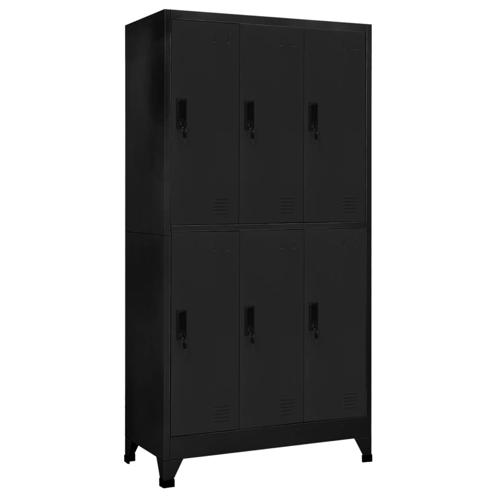 Lockerkast 90X45X180 Cm Staal Zwart Met 6 lockers