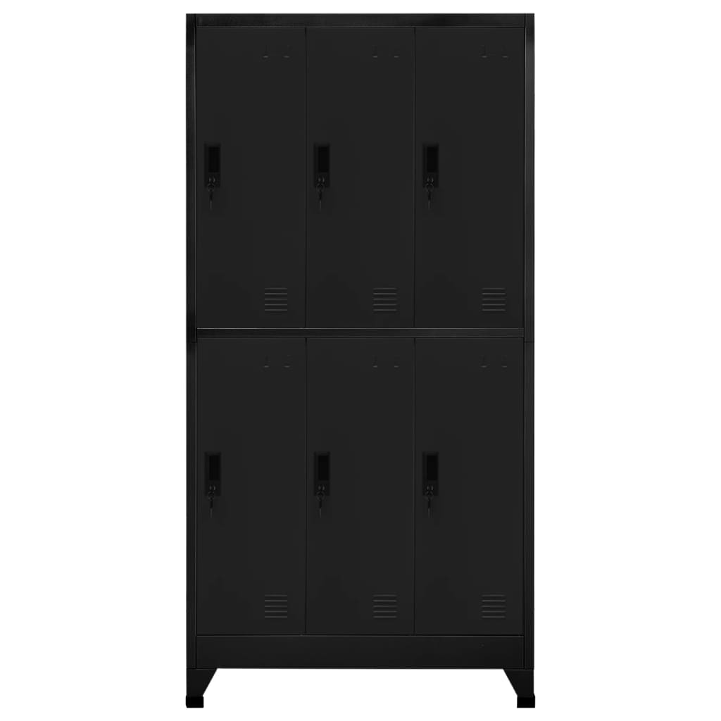 Lockerkast 90X45X180 Cm Staal Zwart Met 6 lockers