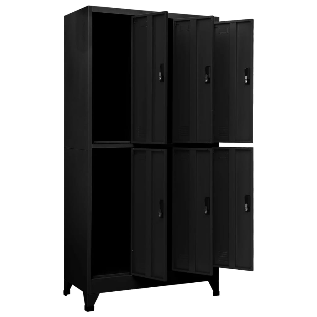 Lockerkast 90X45X180 Cm Staal Zwart Met 6 lockers