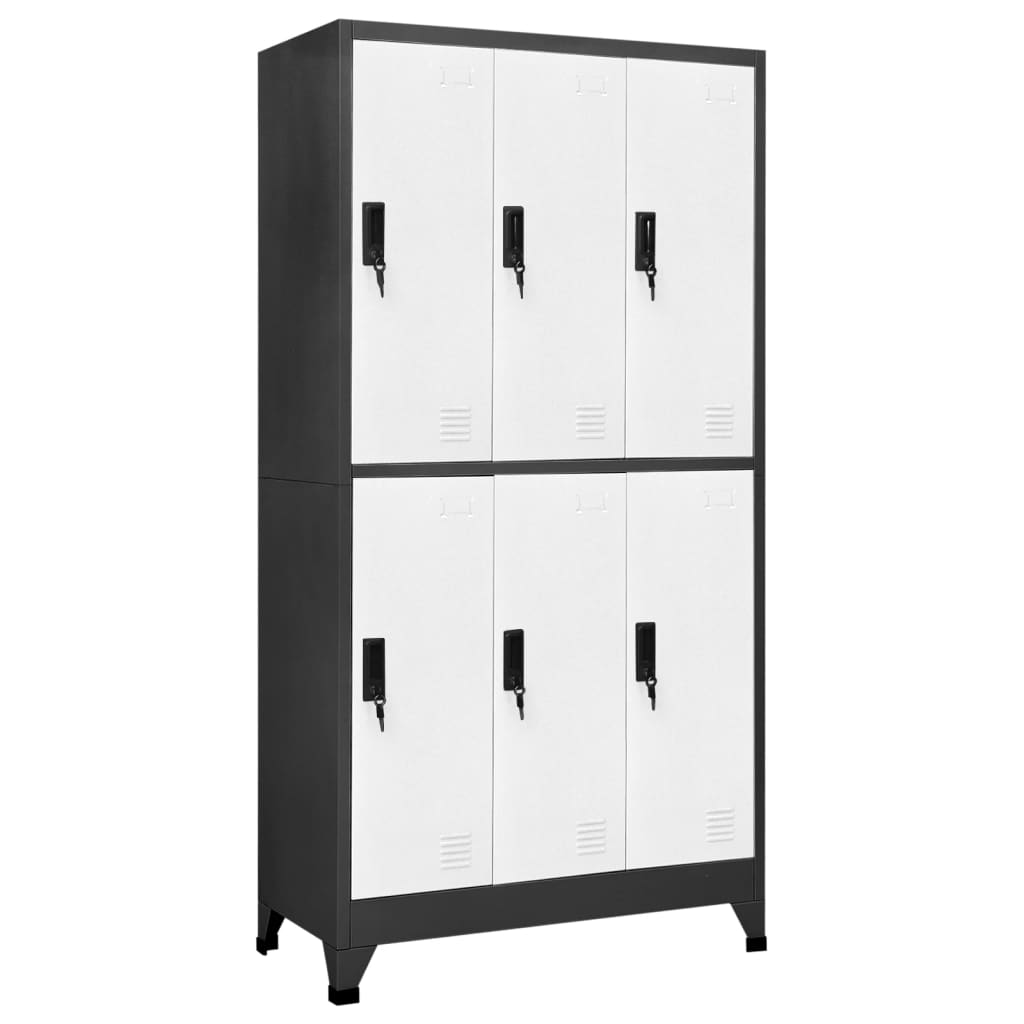 Lockerkast 90X45X180 Cm Staal Antracietkleurig En Wit Antraciet en wit Met 6 lockers