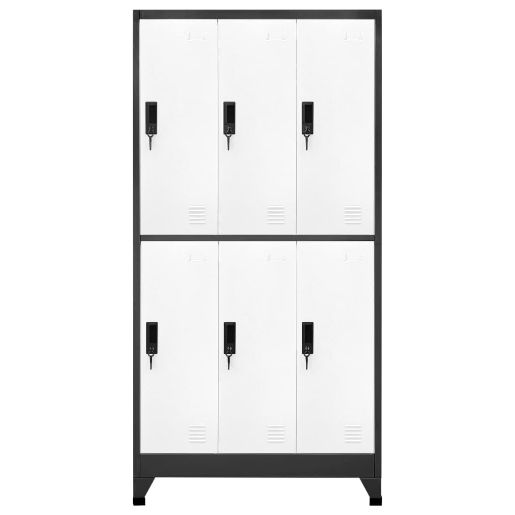 Lockerkast 90X45X180 Cm Staal Antracietkleurig En Wit Antraciet en wit Met 6 lockers