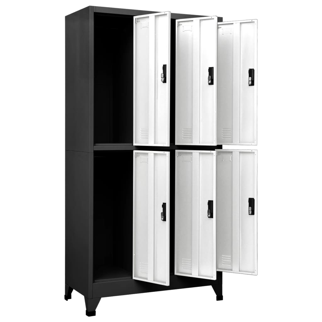 Lockerkast 90X45X180 Cm Staal Antracietkleurig En Wit Antraciet en wit Met 6 lockers