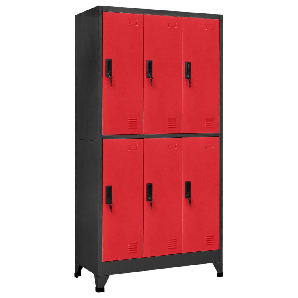 Lockerkast 90X45X180 Cm Staal Antracietkleurig En Rood Antraciet en rood Met 6 lockers