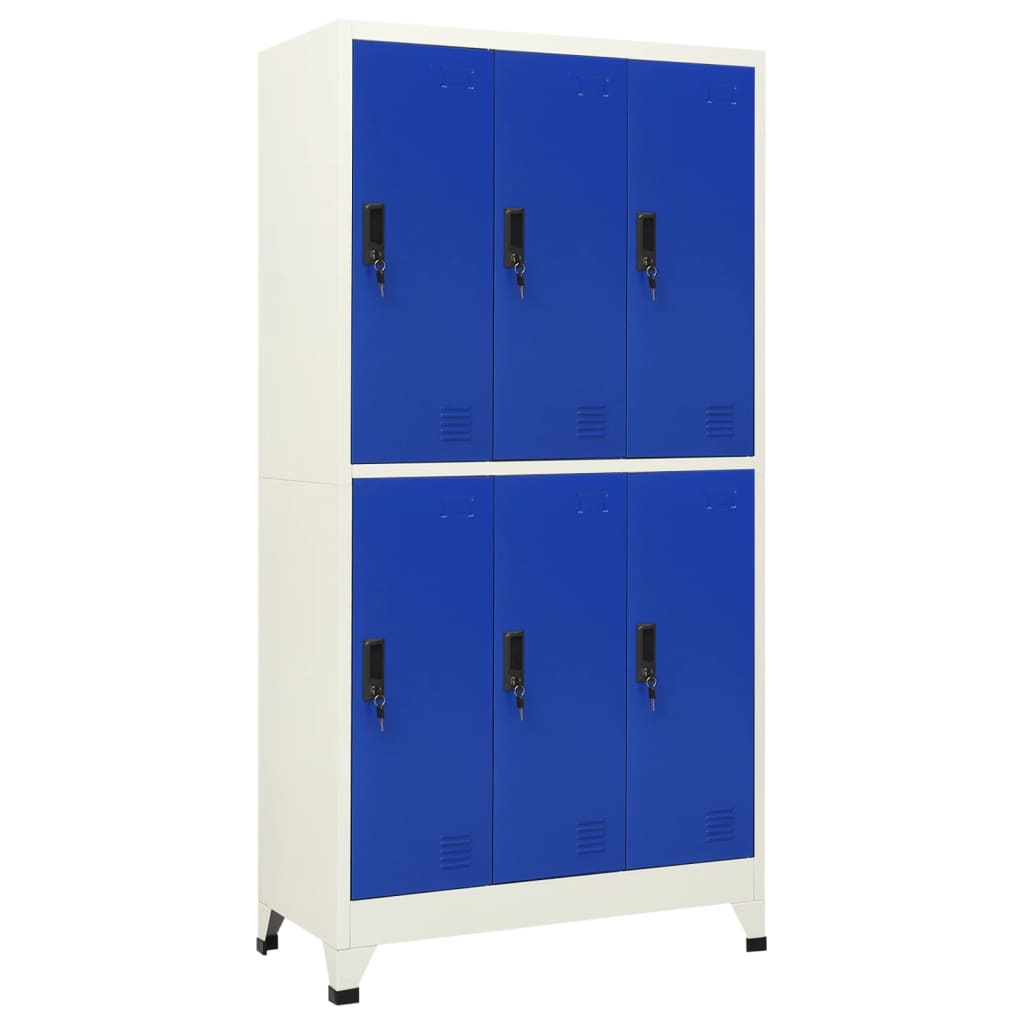 Lockerkast 90X45X180 Cm Staal Grijs En Blauw Met 6 lockers