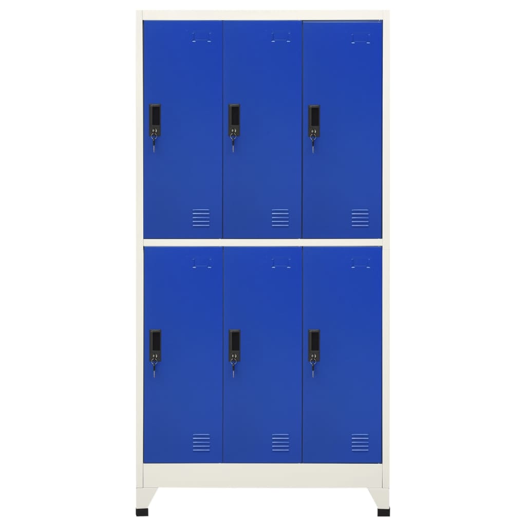 Lockerkast 90X45X180 Cm Staal Grijs En Blauw Met 6 lockers