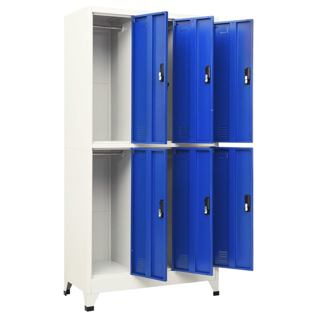 Lockerkast 90X45X180 Cm Staal Grijs En Blauw Met 6 lockers