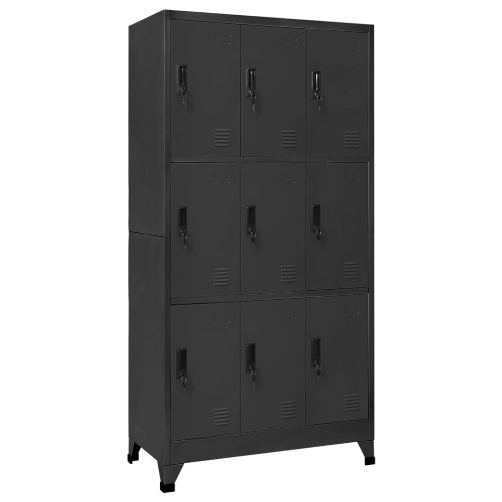 Lockerkast 90X45X180 Cm Staal Antracietkleurig Met 9 lockers