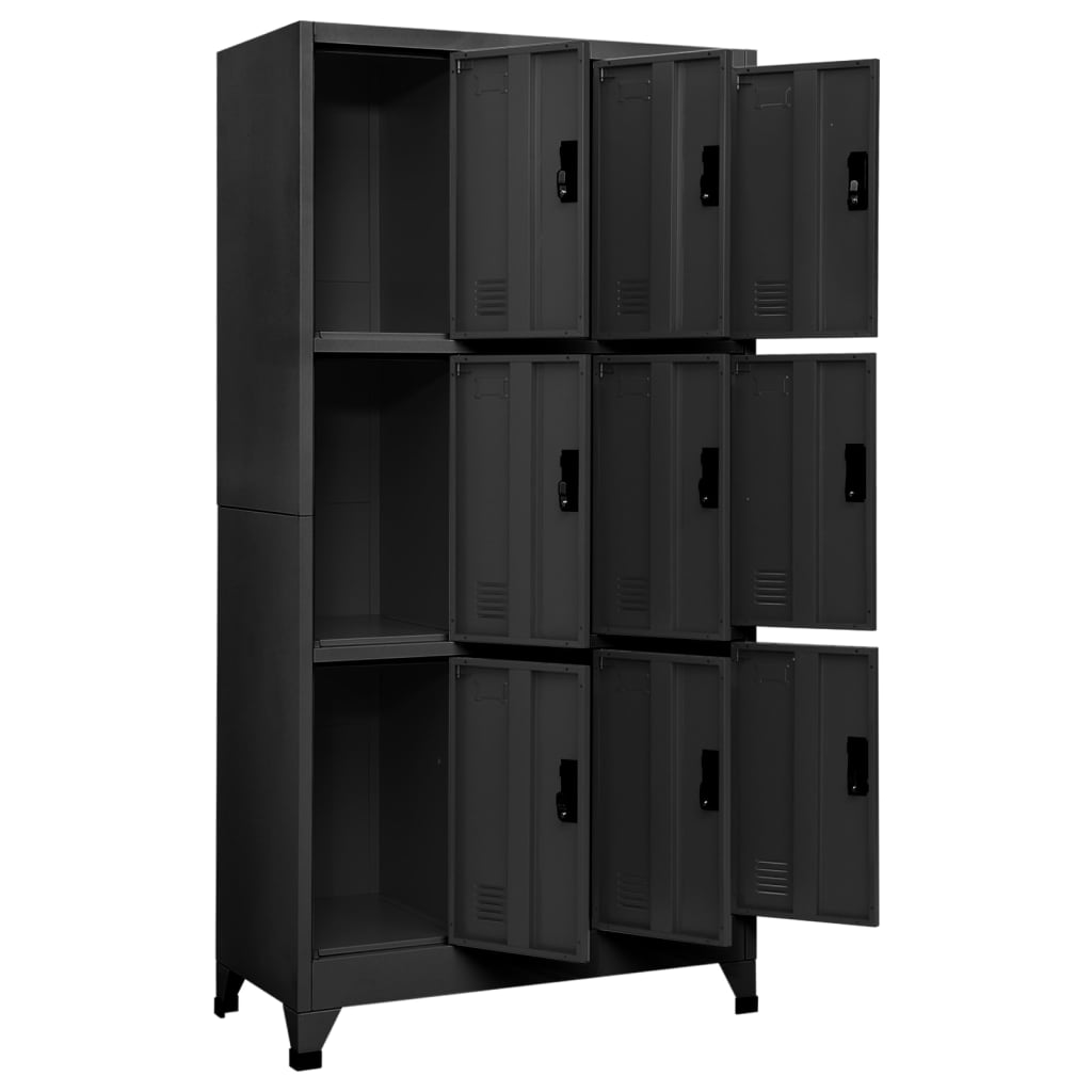 Lockerkast 90X45X180 Cm Staal Antracietkleurig Met 9 lockers