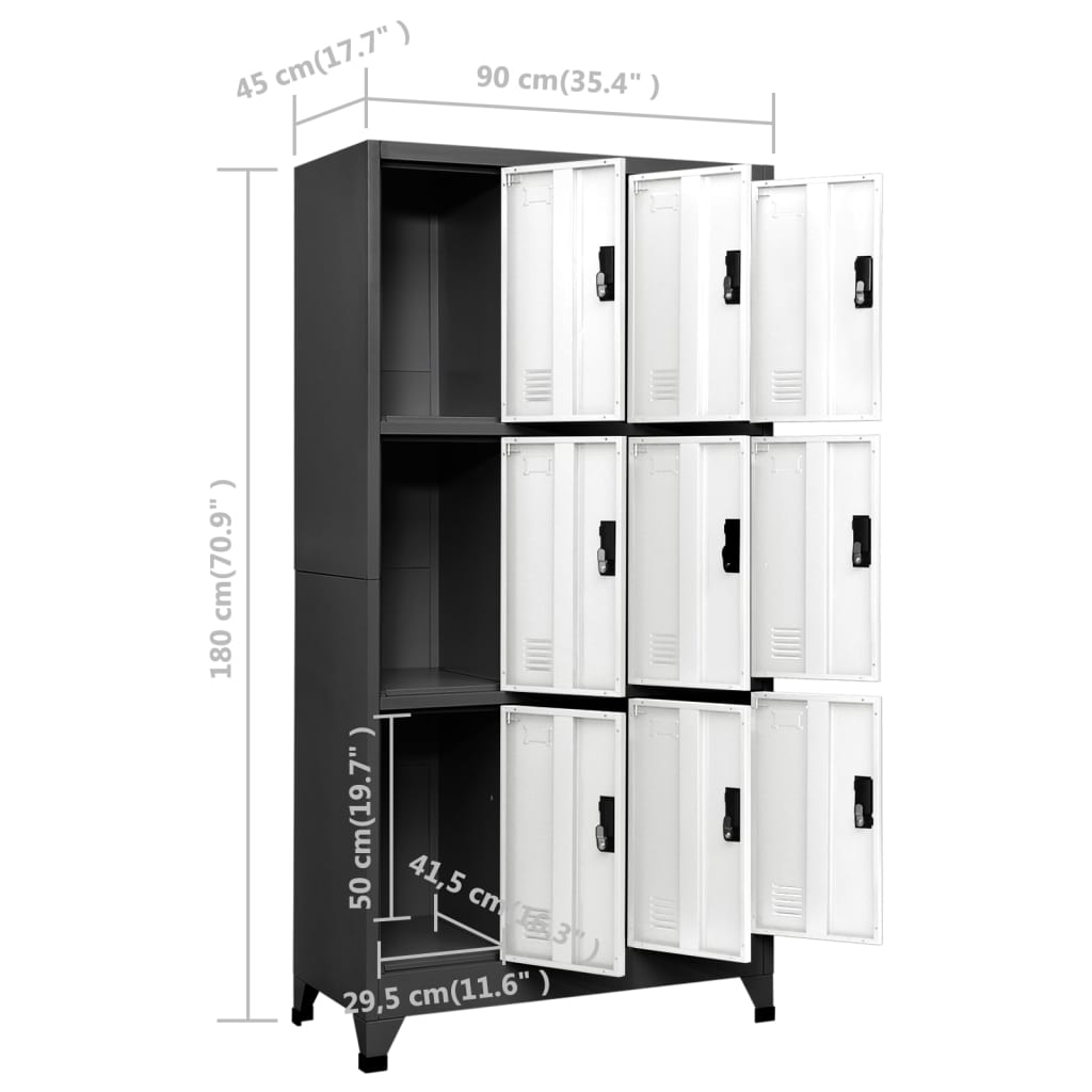 Lockerkast 90x45x180 cm staal antracietkleurig en wit