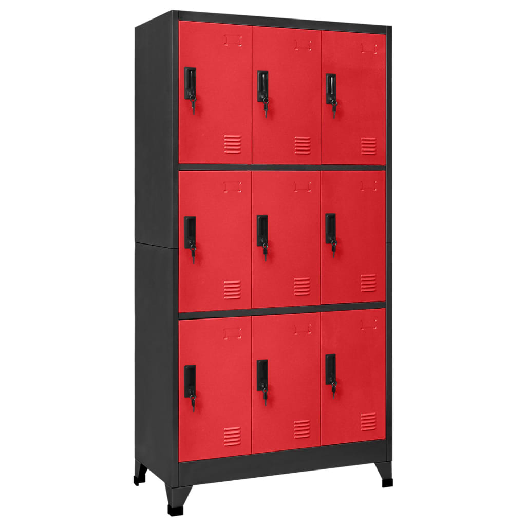 Lockerkast 90x45x180 cm staal antracietkleurig en rood