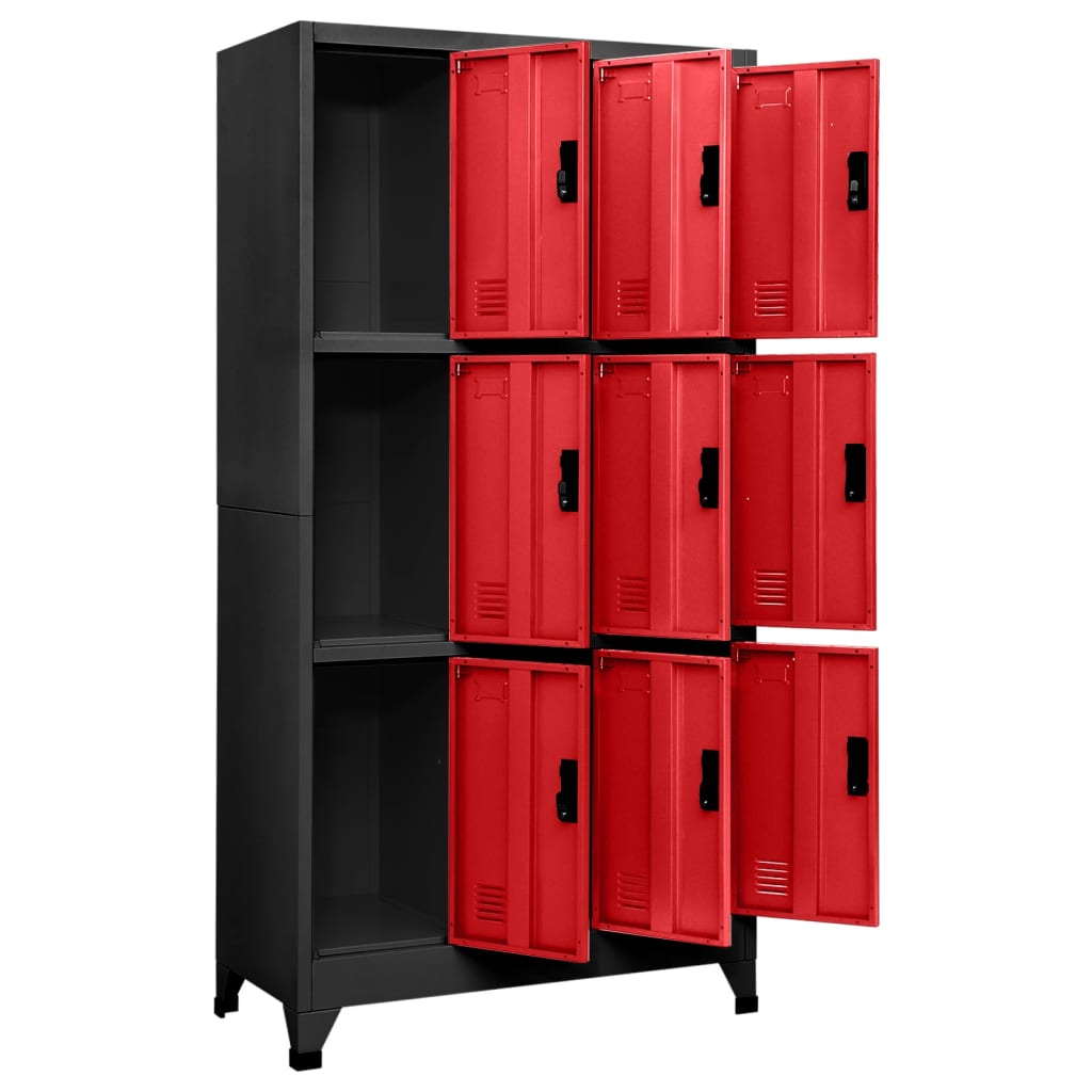 Lockerkast 90x45x180 cm staal antracietkleurig en rood