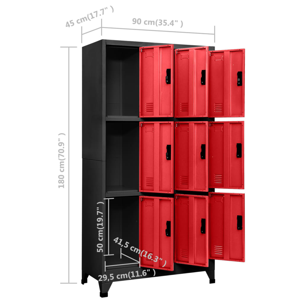 Lockerkast 90x45x180 cm staal antracietkleurig en rood