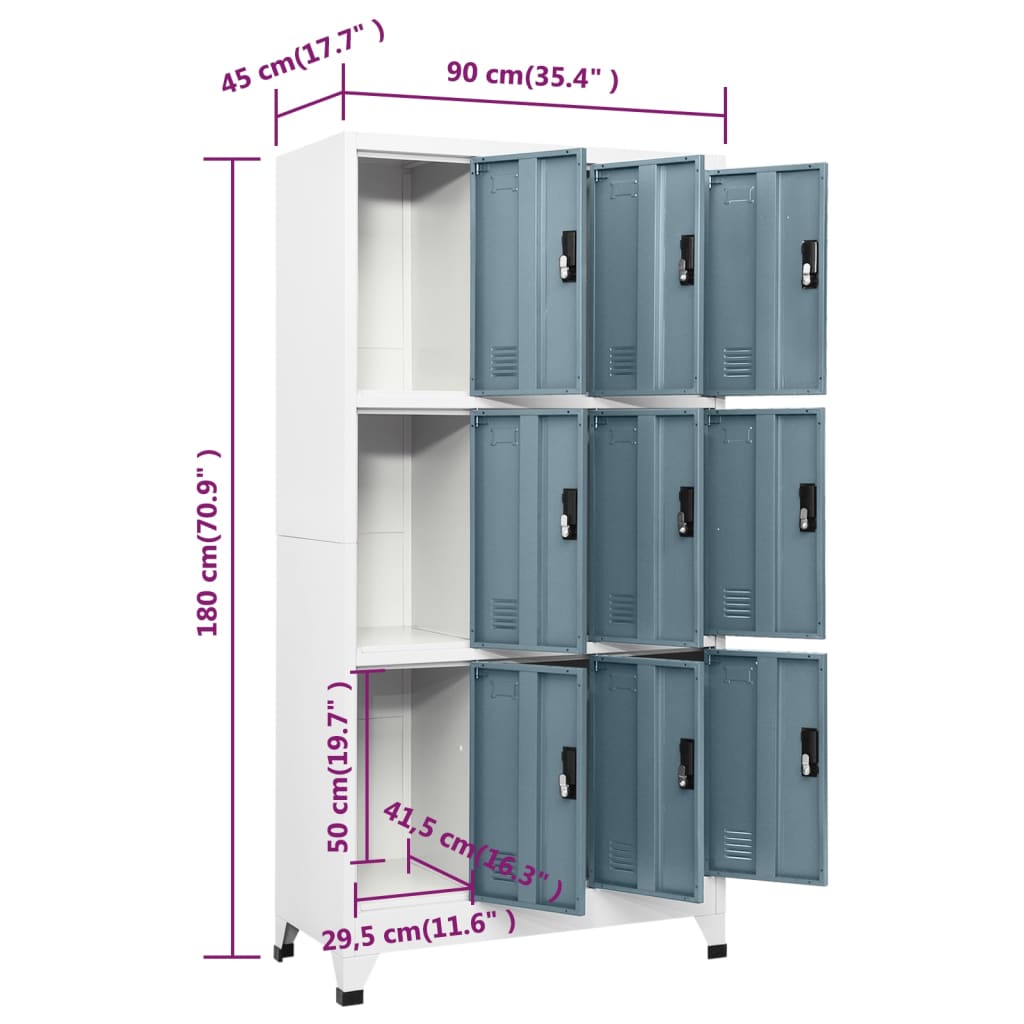 Lockerkast 90x45x180 cm staal lichtgrijs en donkergrijs