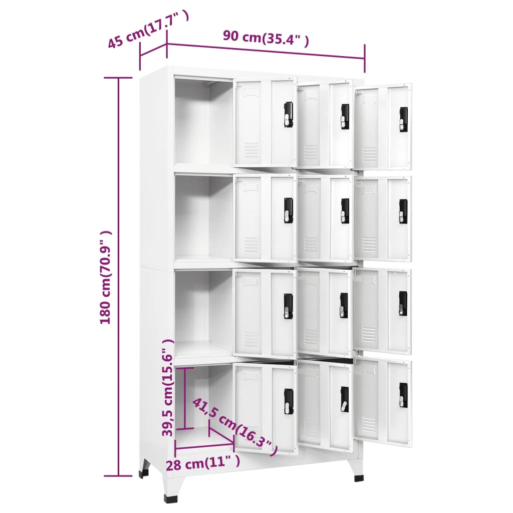 Lockerkast 90X45X180 Cm Staal Wit Met 12 lockers