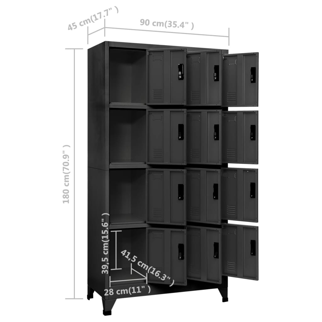 Lockerkast 90x45x180 cm staal antracietkleurig