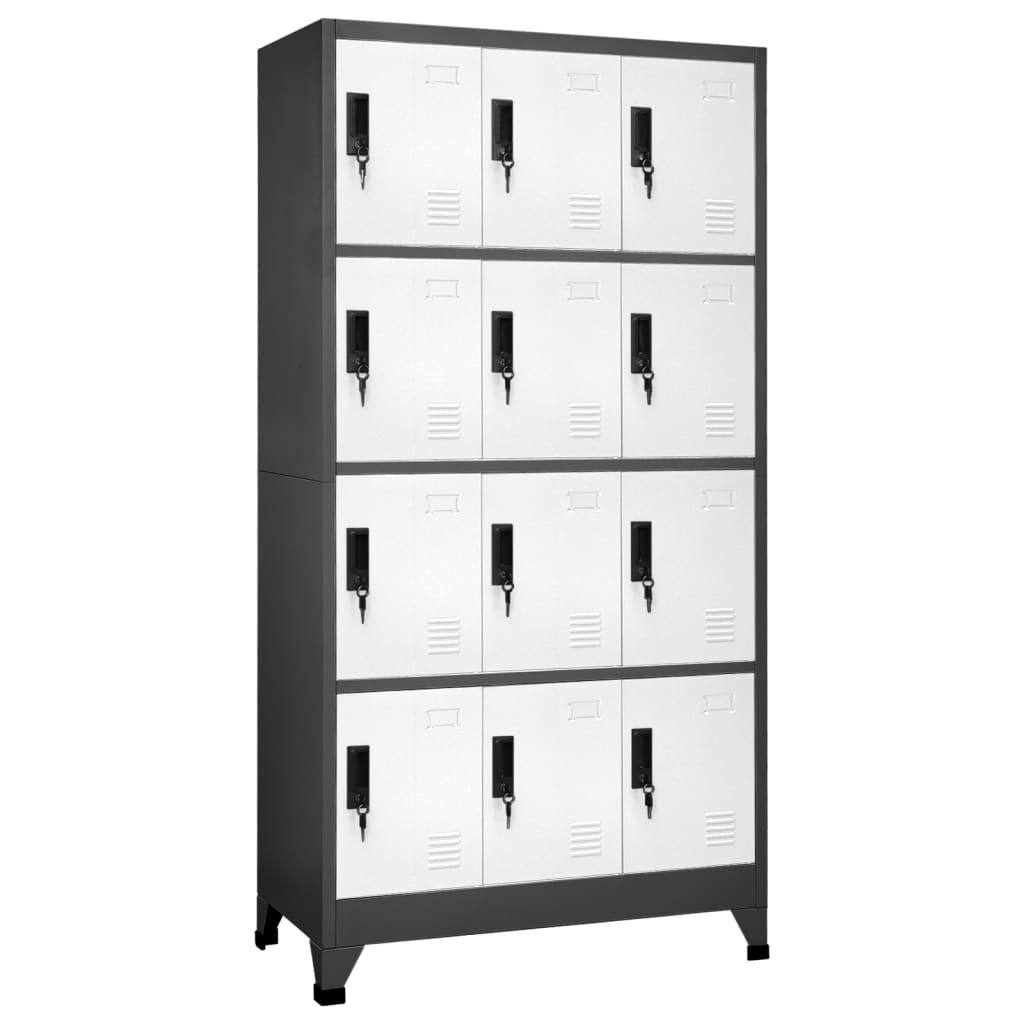 Lockerkast 90x45x180 cm staal antracietkleurig en wit