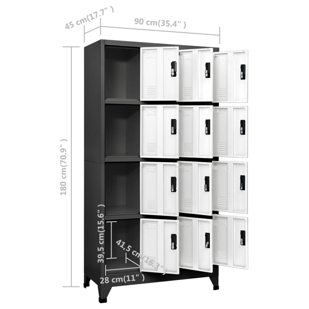 Lockerkast 90x45x180 cm staal antracietkleurig en wit