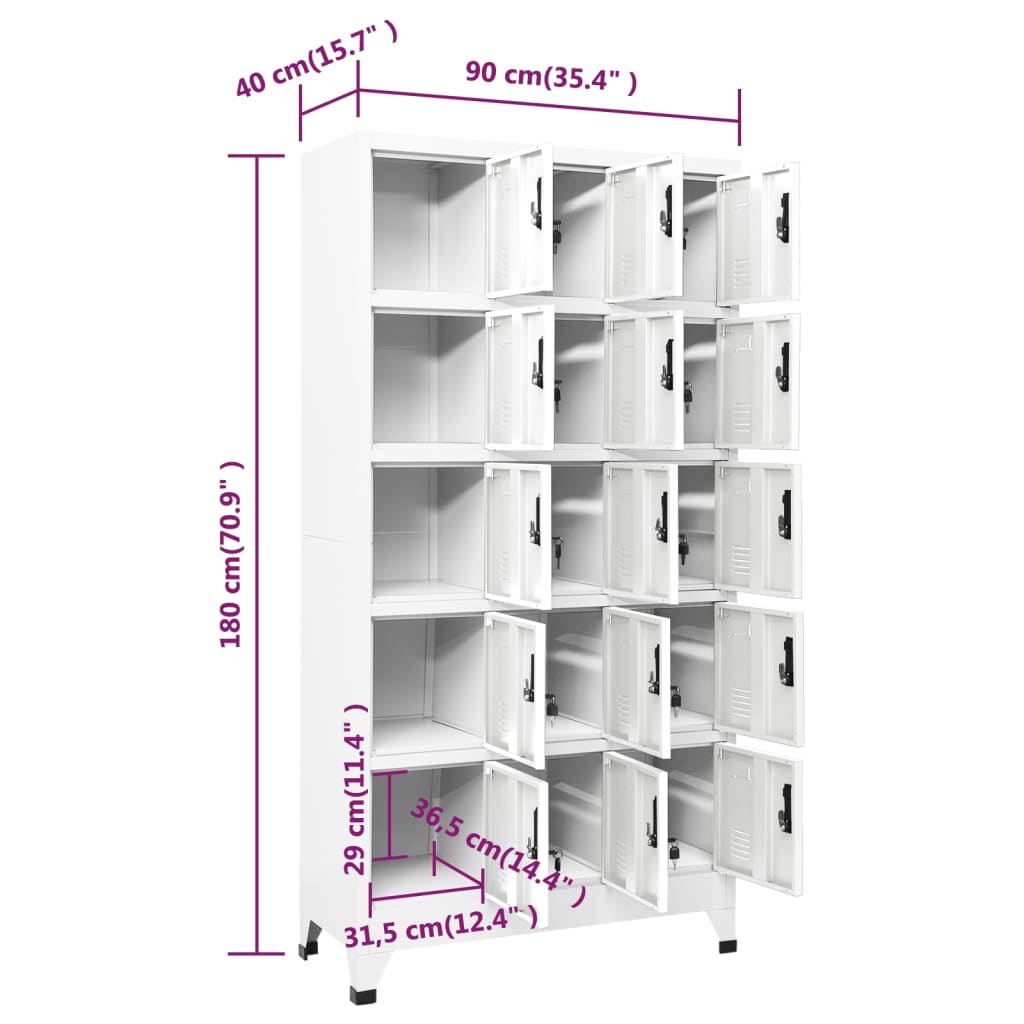 Lockerkast 90X40X180 Cm Staal Wit Met 15 lockers