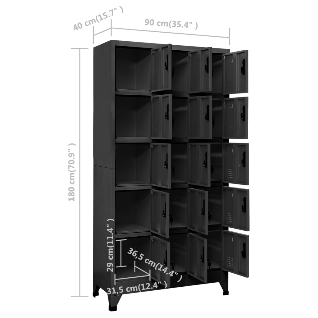 Lockerkast 90x40x180 cm staal antracietkleurig